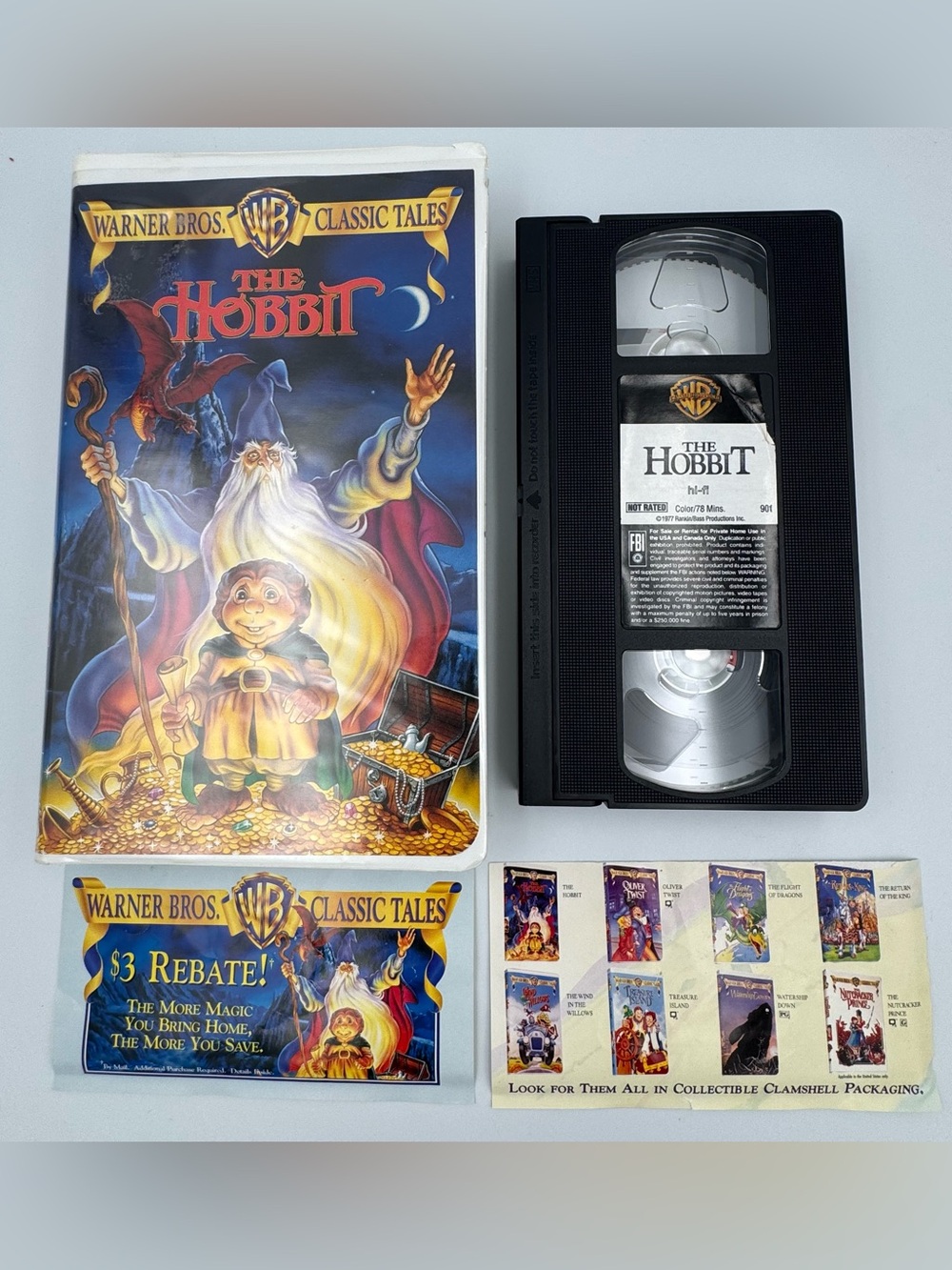 The Hobbit VHS 1977 Rankin Bass Warner Bros Classic Tales Clamshell Inserts